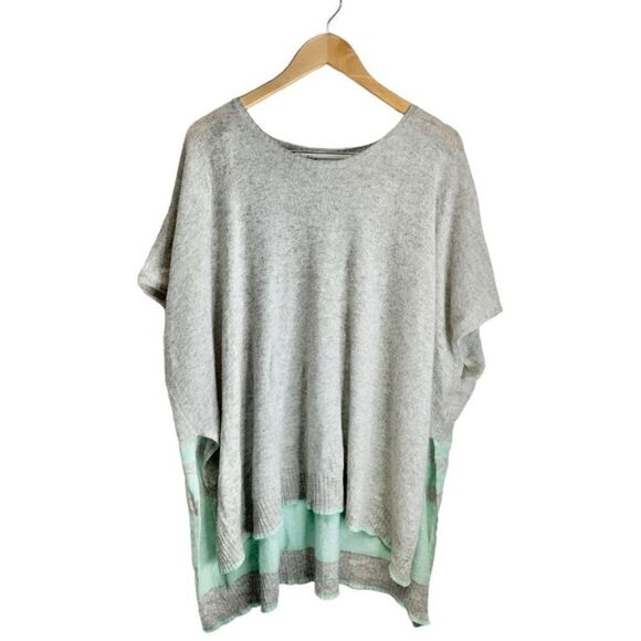 Golden Sun Cashmere Pullover Poncho Gray Turquoise Low Crewneck Beach Oversized‎ - Picture 2 of 10